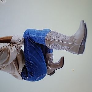 Mysoft light brown western cowboy boots embroidered mid calf pointed toe…9 NEW